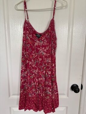 Angie- Floral Red & Pink Spaghetti Strap Sun Dress